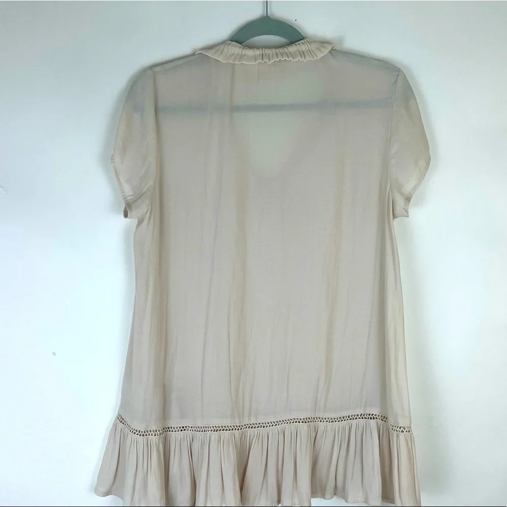 EUC RO&DE short sleeve tunic blouse in ivory cream ruffled neck peplum h… - Picture 2 of 11
